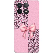 TechTree Poco F6 Pro Uyumlu Pembe Leopar Desenli ve Kurdele Baskılı Silikon Kılıf