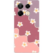 TechTree Infinix Note 40 Pro Uyumlu Gül Kurusu ve Lila Tonlu Dalgalı Papatya Baskılı Silikon Kılıf