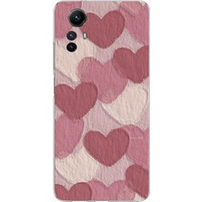 TechTree Redmi Note 12S Uyumlu Pastel Gül Kurusu ve Pembe Kalpli Baskılı Silikon Kılıf