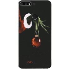 TechTree Huawei Y7 2018 - Honor 7c Uyumlu Grinch Yeşil El ve Kırmızı Yılbaşı Topu Baskılı Silikon Kılıf
