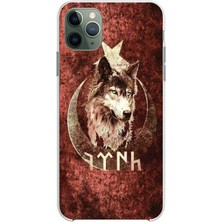 TechTree iPhone 11 Pro Max Uyumlu Göktürk Yazılı ve Bozkurt Desenli Baskılı Silikon Kılıf