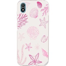 TechTree Huawei Y5 2019 - Honor 8s Uyumlu Pembe Deniz Yıldızı ve Kabuk Baskılı Silikon Kılıf