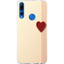 TechTree Honor 9x Uyumlu Krem Zeminli Kırmızı Kalp Baskılı Silikon Kılıf