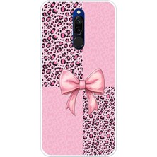 TechTree Redmi 8 Uyumlu Pembe Leopar Desenli ve Kurdele Baskılı Silikon Kılıf
