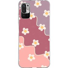 TechTree Redmi Note 10 5g Uyumlu Gül Kurusu ve Lila Tonlu Dalgalı Papatya Baskılı Silikon Kılıf