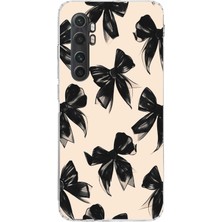 TechTree Mi Note 10 Lite Uyumlu Siyah Fiyonk Kurdele Baskılı Silikon Kılıf