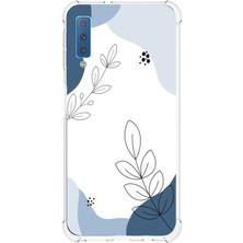 TechTree Samsung Galaxy A7 2018 Uyumlu Mavi Huzur Şekiller ve Botanik Çizgiler Baskılı Silikon Kılıf