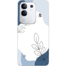 TechTree Vivo Y29 Uyumlu Mavi Huzur Şekiller ve Botanik Çizgiler Baskılı Silikon Kılıf
