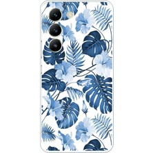 TechTree Vivo V30 Lite Uyumlu Mavi Yaprak ve Çiçek Desenli Baskılı Silikon Kılıf