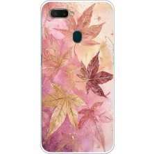 TechTree Oppo A5S-AX7-A12 Uyumlu Pembe ve Bordo Tonlu Yaprak Baskılı Silikon Kılıf