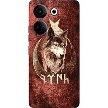 TechTree Tecno Camon 20-20 Pro Uyumlu Göktürk Yazılı ve Bozkurt Desenli Baskılı Silikon Kılıf