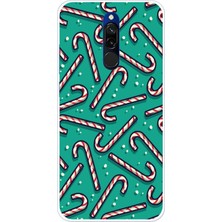 TechTree Redmi 8 Uyumlu Yılbaşı Ruhu Baston Şeker ve Kar Taneli Baskılı Silikon Kılıf