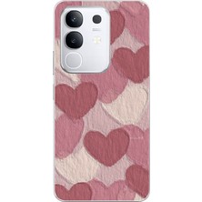 TechTree Vivo Y29 Uyumlu Pastel Gül Kurusu ve Pembe Kalpli Baskılı Silikon Kılıf