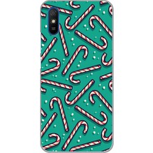 TechTree Redmi 9A Uyumlu Yılbaşı Ruhu Baston Şeker ve Kar Taneli Baskılı Silikon Kılıf