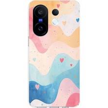 TechTree Vivo X200 Fe Uyumlu Pastel Renkli Dalgalı ve Kalp Baskılı Silikon Kılıf