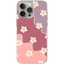 TechTree iPhone 15 Pro Max Uyumlu Gül Kurusu ve Lila Tonlu Dalgalı Papatya Baskılı Silikon Kılıf