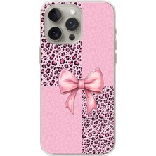 TechTree iPhone 15 Pro Max Uyumlu Pembe Leopar Desenli ve Kurdele Baskılı Silikon Kılıf