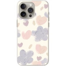 TechTree iPhone 15 Pro Max Uyumlu Pastel Boya Bahçesi Çiçek ve Kalp Baskılı Silikon Kılıf