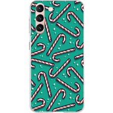 TechTree Samsung Galaxy S21 Uyumlu Yılbaşı Ruhu Baston Şeker ve Kar Taneli Baskılı Silikon Kılıf