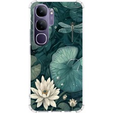 TechTree Vivo V40 Lite Uyumlu Yeşil Yapraklı Nilüfer ve Yusufçuk Baskılı Silikon Kılıf
