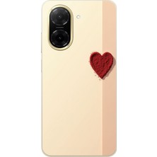 TechTree Redmi A5 Uyumlu Krem Zeminli Kırmızı Kalp Baskılı Silikon Kılıf