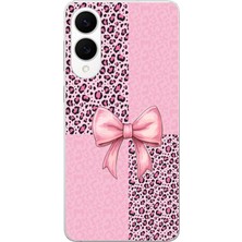 TechTree Samsung Galaxy S25 Edge Uyumlu Pembe Leopar Desenli ve Kurdele Baskılı Silikon Kılıf