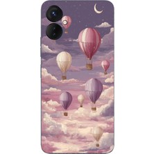 TechTree Tecno Spark 9 Pro Uyumlu Mor Gökyüzü ve Uçan Balon Baskılı Silikon Kılıf