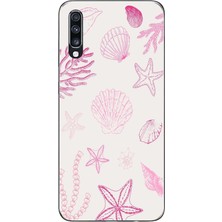 TechTree Samsung Galaxy A70 Uyumlu Pembe Deniz Yıldızı ve Kabuk Baskılı Silikon Kılıf