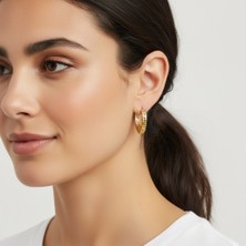 PIEDORA GOLD 14 Ayar Altın Yunan Motifli Halka Küpe | Greek Key Desenli Şık Tasarım