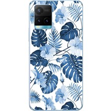 TechTree Vivo Y21S Uyumlu Mavi Yaprak ve Çiçek Desenli Baskılı Silikon Kılıf