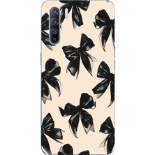 TechTree Oppo Reno 3-A91 Uyumlu Siyah Fiyonk Kurdele Baskılı Silikon Kılıf