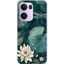 TechTree Oppo Reno 13 Pro Uyumlu Yeşil Yapraklı Nilüfer ve Yusufçuk Baskılı Silikon Kılıf