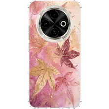 TechTree Tecno Spark 30C Uyumlu Pembe ve Bordo Tonlu Yaprak Baskılı Silikon Kılıf