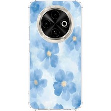 TechTree Tecno Spark 30C Uyumlu Mavi Çiçekler Baskılı Silikon Kılıf