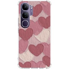 TechTree Vivo V40 Lite Uyumlu Pastel Gül Kurusu ve Pembe Kalpli Baskılı Silikon Kılıf