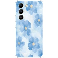 TechTree Vivo V30 Lite Uyumlu Mavi Çiçekler Baskılı Silikon Kılıf