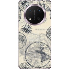 TechTree Honor Magic 7 Lite Uyumlu Vintage Dünya Haritası ve Pusula Baskılı Silikon Kılıf