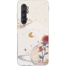 TechTree Mi Note 10 Lite Uyumlu Gezegen, Yıldız ve Gül Baskılı Silikon Kılıf