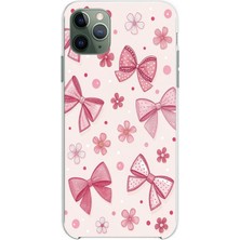 TechTree iPhone 11 Pro Max Uyumlu Pembe Fiyonk, Çiçek ve Puantiye Baskılı Silikon Kılıf