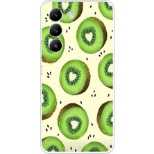 TechTree Vivo V30 Lite Uyumlu Yeşil Kivi Dilimleri ve Kalp Çekirdek Baskılı Silikon Kılıf