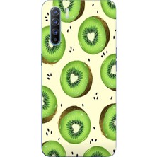 TechTree Oppo Reno 3-A91 Uyumlu Yeşil Kivi Dilimleri ve Kalp Çekirdek Baskılı Silikon Kılıf