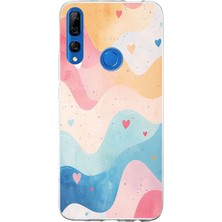 TechTree Honor 9x Uyumlu Pastel Renkli Dalgalı ve Kalp Baskılı Silikon Kılıf