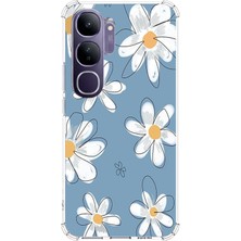 TechTree Vivo V40 Lite Uyumlu Mavi Papatya Bahçesi Baskılı Silikon Kılıf