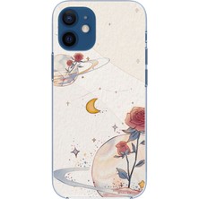 TechTree iPhone 12 Mini Uyumlu Gezegen, Yıldız ve Gül Baskılı Silikon Kılıf