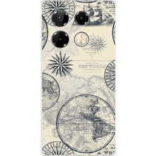 TechTree Infinix Note 40 Pro Uyumlu Vintage Dünya Haritası ve Pusula Baskılı Silikon Kılıf
