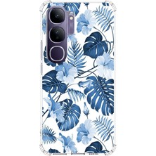 TechTree Vivo V40 Lite Uyumlu Mavi Yaprak ve Çiçek Desenli Baskılı Silikon Kılıf