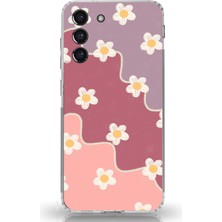 TechTree Samsung Galaxy S21 Fe Uyumlu Gül Kurusu ve Lila Tonlu Dalgalı Papatya Baskılı Silikon Kılıf