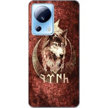 TechTree Xiaomi Mi 13 Lite Uyumlu Göktürk Yazılı ve Bozkurt Desenli Baskılı Silikon Kılıf