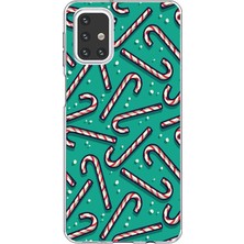 TechTree Samsung Galaxy M31S Uyumlu Yılbaşı Ruhu Baston Şeker ve Kar Taneli Baskılı Silikon Kılıf