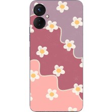 TechTree Tecno Spark 9 Pro Uyumlu Gül Kurusu ve Lila Tonlu Dalgalı Papatya Baskılı Silikon Kılıf